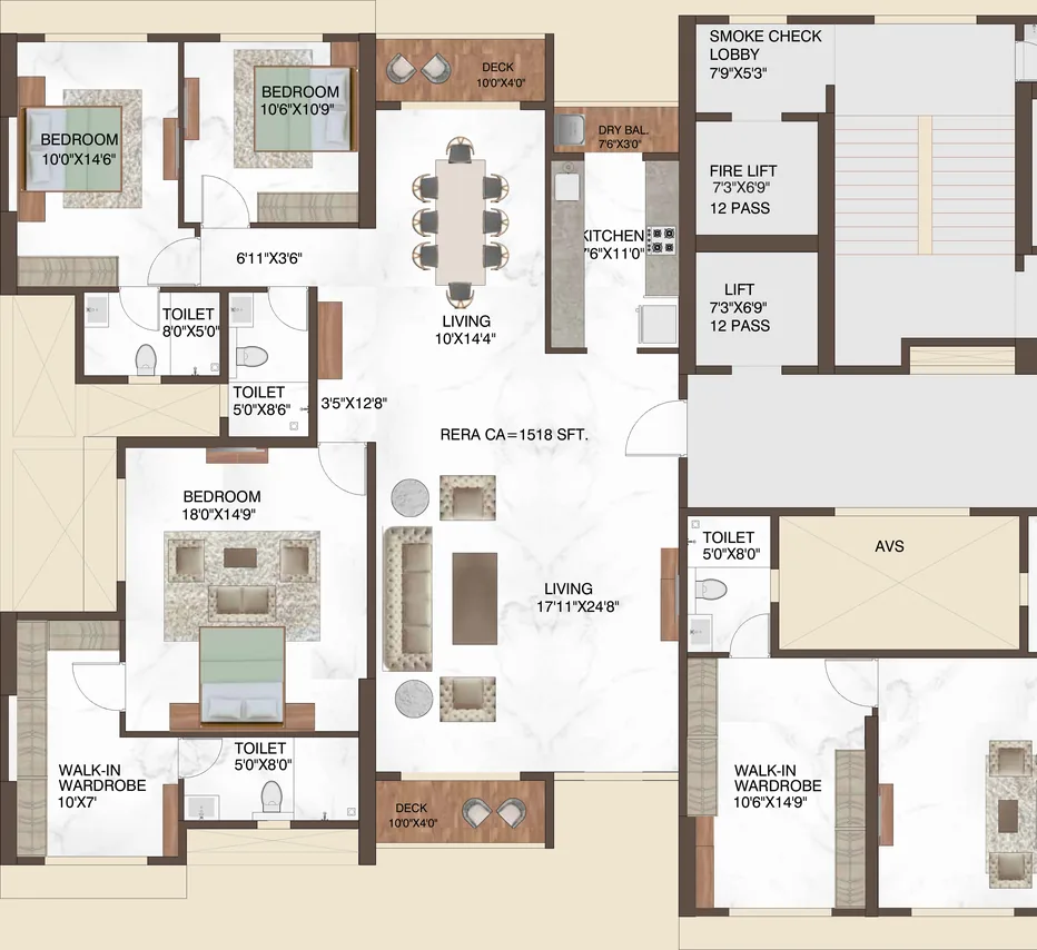 4 BHK Jodi flat floor plan preview